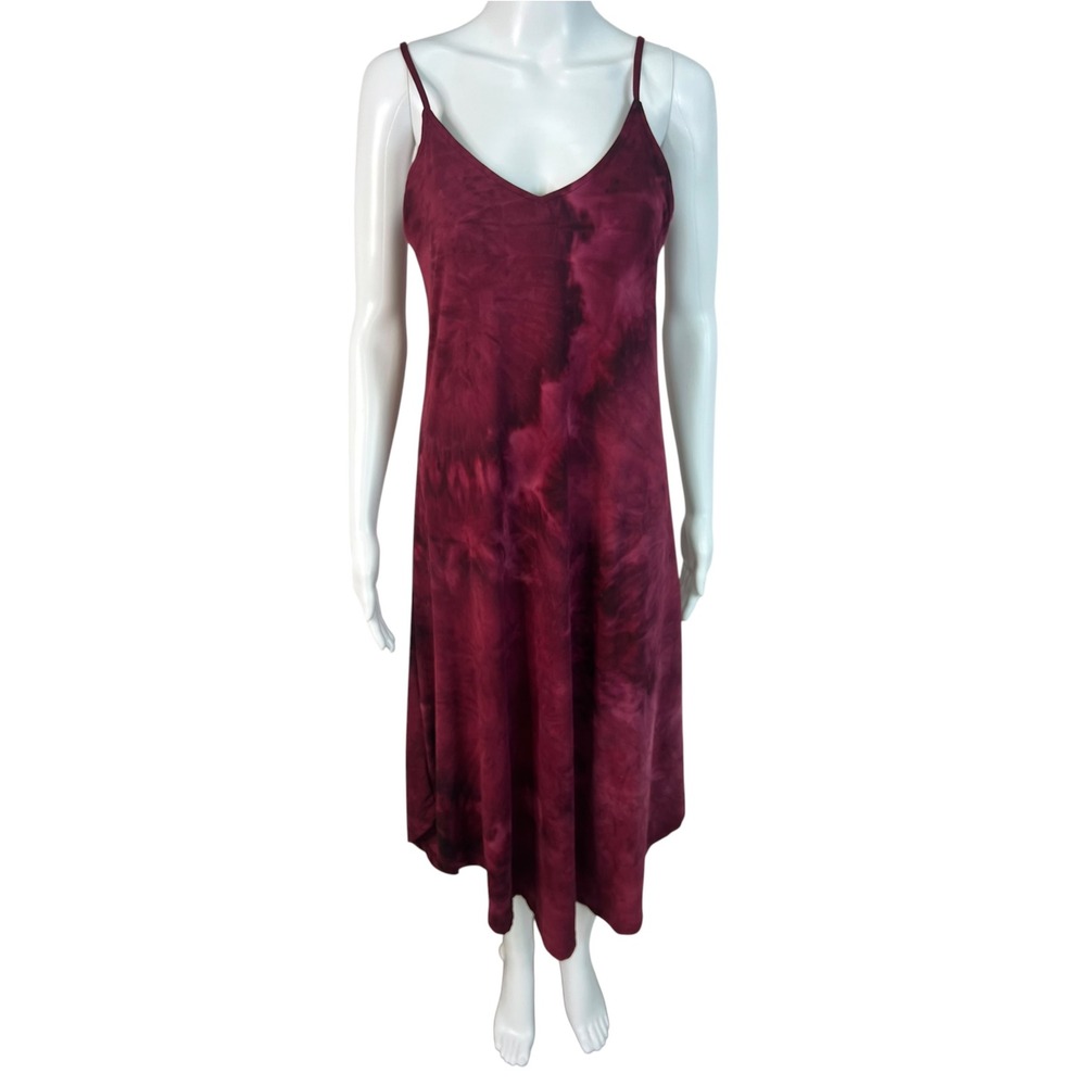 Capella USA Dress Burgundy Tie Dye Spaghetti Strap Midi Boho Indie Size S NEW
